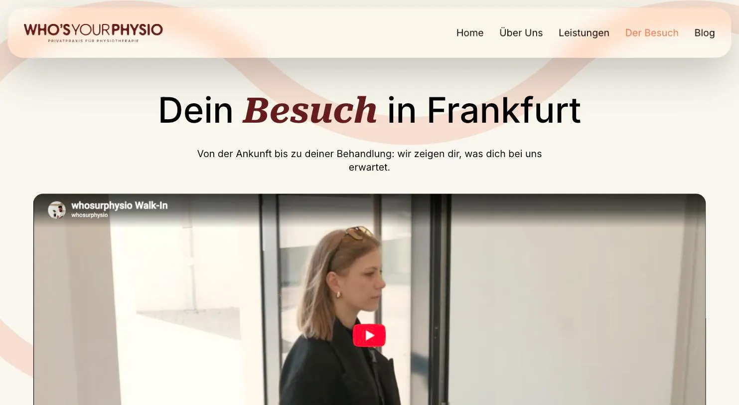 Die Seite über den ersten Besuch mit dem Walk-in-Video